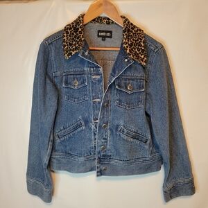 Vintage Leopard Collar Cropped Denim Jacket